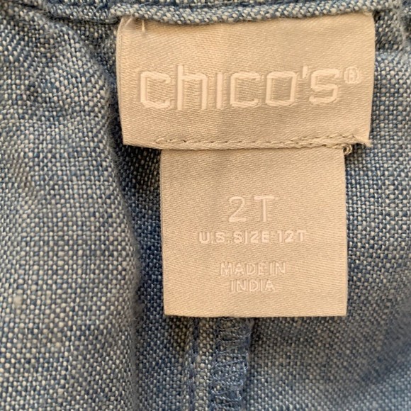 Chicos 2 T Linen Pull On Pants Blue Straight Leg Pockets Washable - Picture 9 of 10